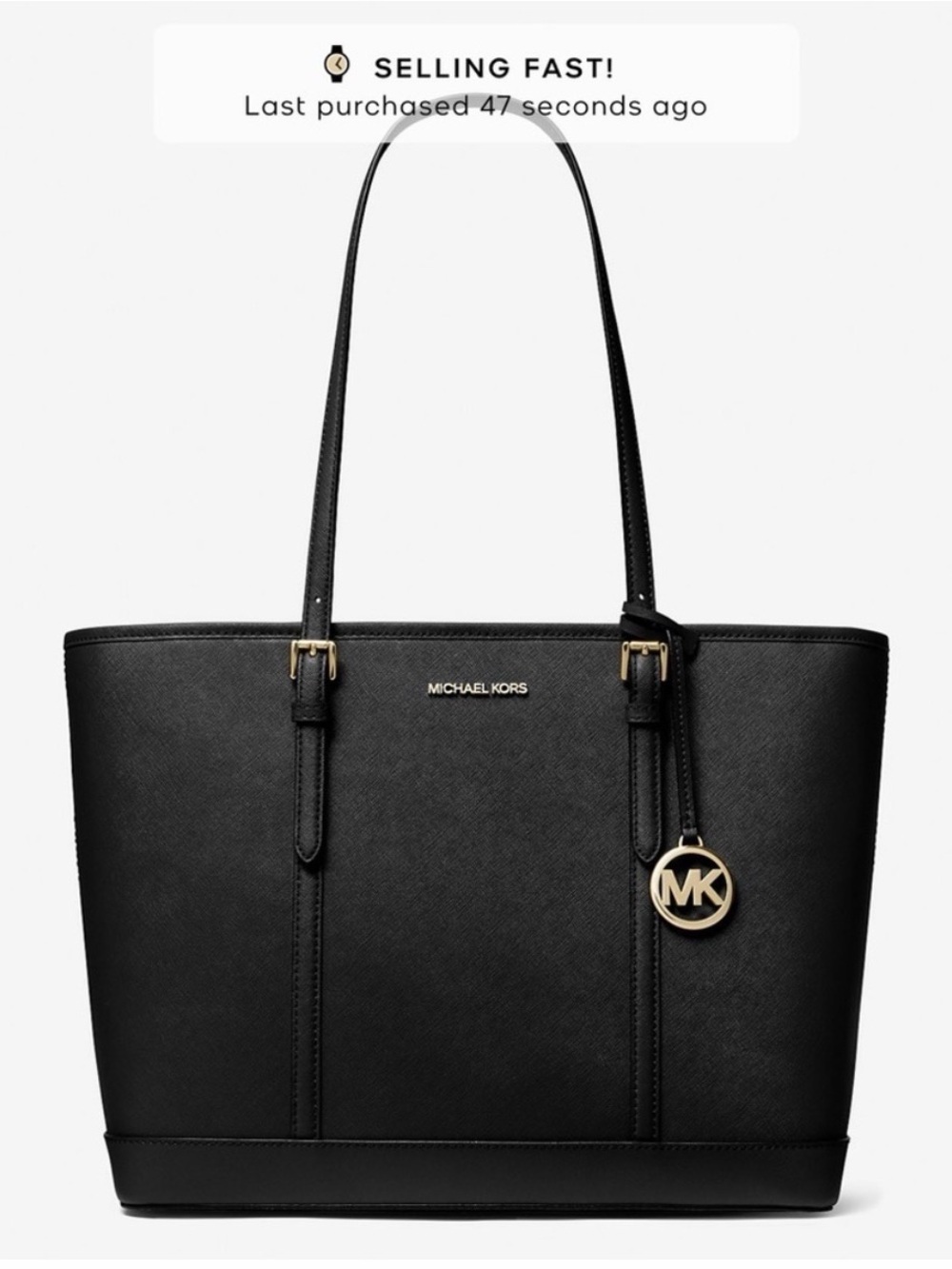 Michael Kors Black Saffiano Leather Tote with Gold Logo Charm
